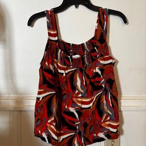 Evereve Women's Tank Small Multicolor Palm Leaf Top Square Neckline Boho